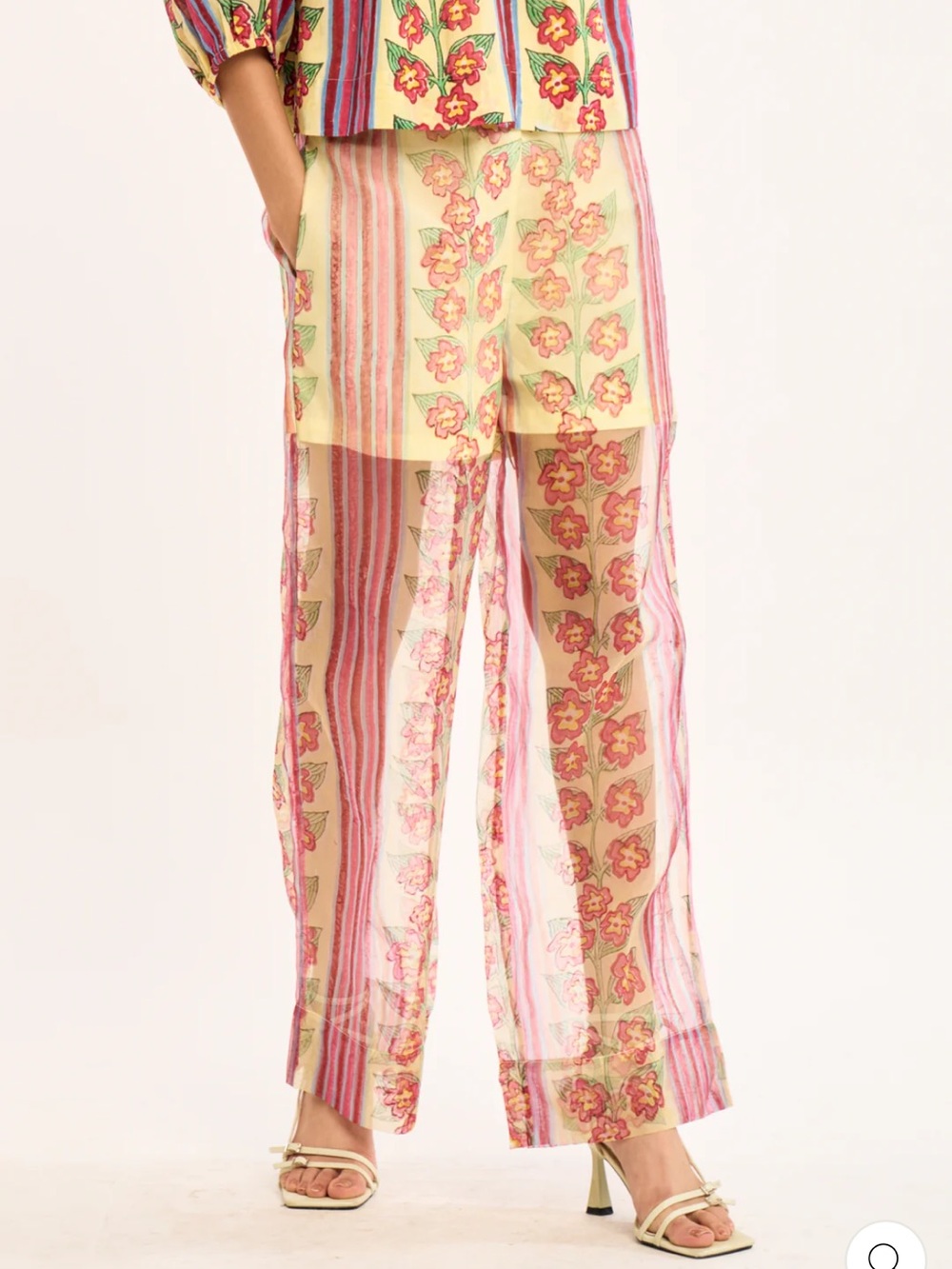 Rujuta Sheth NWT Bombay Pants Sheer Floral Stripe in Buttercream Iris size L